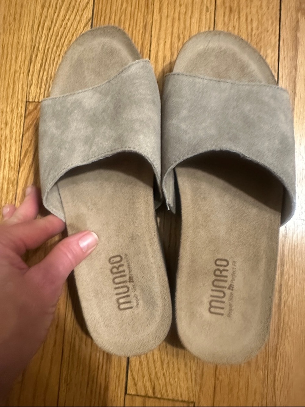 Munro Taupe Suede Slip-On Walking Wedge.